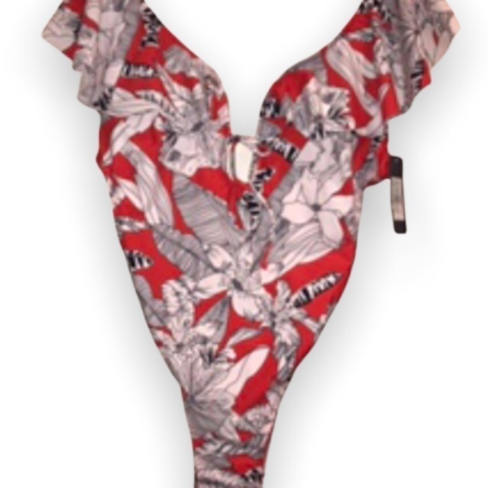 NWT Rachel Roy One Piece Swimsuit NEW Ruffle Tropical Floral Bright Size Large